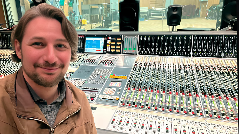 Sage Anthony at the console at Abbey Road Studios